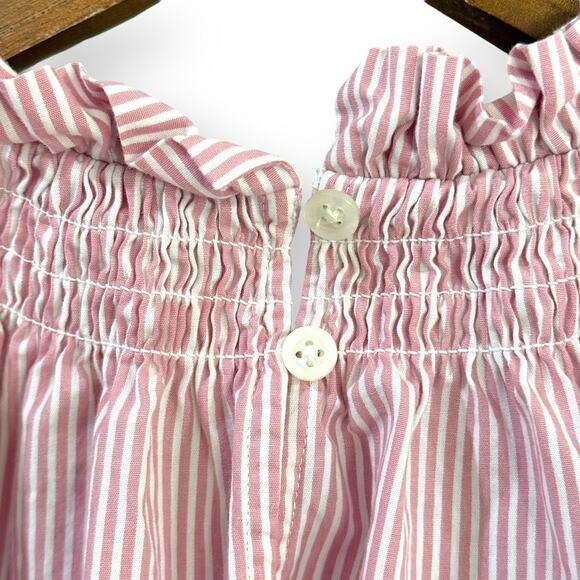 J. Crew Cotton Poplin Smocked Striped 3/4 Sleeve Top Small Pink White BM027 - Picture 7 of 11